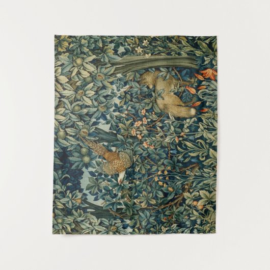 GRÜN, WALDtiere Fasan, Fox, grünes Blumen Wandteppich (Vorderseite)