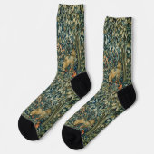 Grün, Waldtiere Fasan, Fuchs, Grüne Blumen Socken (Linkes Detail)