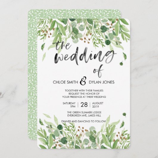 Grün-Wasserfarbe-Sommer-Hochzeitseinladung Einladung (Vorne/Hinten)