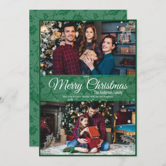 Grün Weihnachten Holly Leaf Green Frame 2 Foto (Vorne/Hinten)