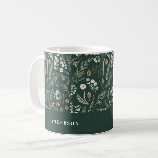 Grün Weihnachten modern minimalbotanisch elegant Kaffeetasse (Vorderseite Links)