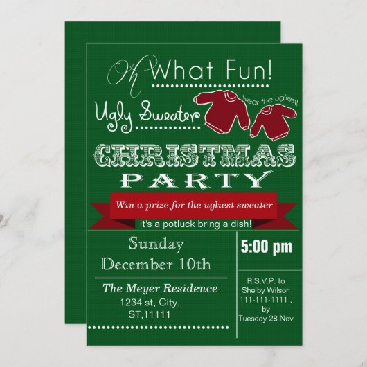 Grün Weihnachten Weihnachten Einladendes Party Einladung (Vorne/Hinten)