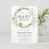 Grün-Weiß-Baby-Dusche Einladung (Stehend Vorderseite)