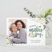 Grün-Weiß-Blümchen-Foto zum Muttertag Karte (Stehend Vorderseite)