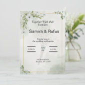 Grün-Weiß-Blume elegante Blumenhochzeit inv Einladung (Stehend Vorderseite)