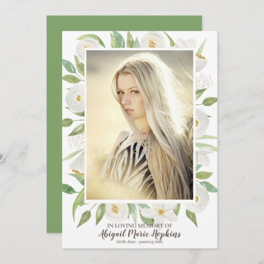 Grün-Weiß-Blüte auf der Beerdigung des Gedächtniss Dankeskarte (Vorne/Hinten)