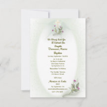 Grün & Weiß Blütentaufe Einladung Flachkarte