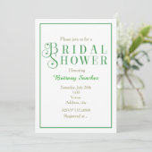 Grün-Weiß-Brautparty-Chic-Einladung Einladung (Stehend Vorderseite)