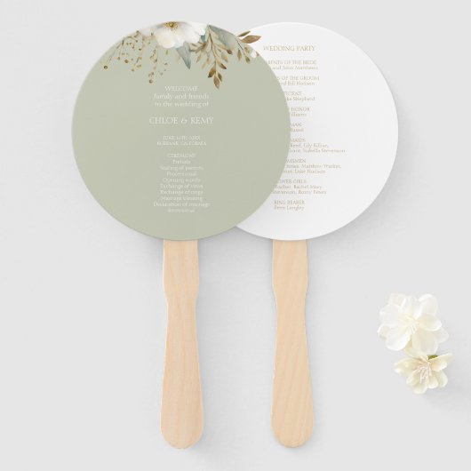 Grün/Weiß der Seite | Hochzeitsblumenwasser Fächer (Vorne und Hinten)