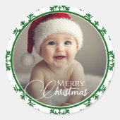 Grün-Weiß-frohe Weihnachtszeit-Foto Runder Aufkleber (Vorderseite)