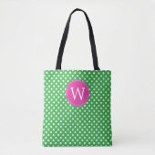 Grün-weiß gepunktet mit rosa Monogramm Tasche (Vorderseite)