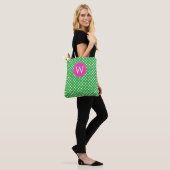 Grün-weiß gepunktet mit rosa Monogramm Tasche (Am Model)