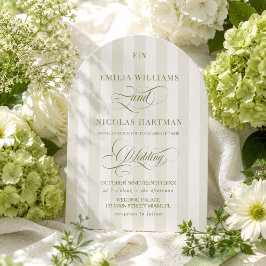 Grün-weiß gestreifte Monogramm-Hochzeit Einladung