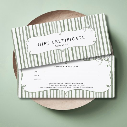 Grün Weiß gestreifter Vintage-Bogen Geschenkgutsch