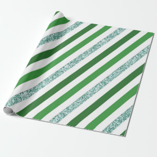 Grün Weiß Glitzer Gestreift Weihnachten Geschenkpapier
