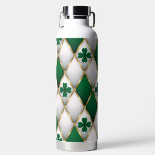 GRÜN WEISS GOLD IRISCH TUFTIERT MIT SHAMROCKS TRINKFLASCHE