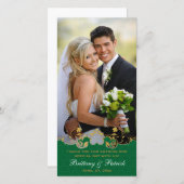 Grün, Weiß, Gold-Scrolls Hochzeitsfotokarte Dankeskarte (Vorne/Hinten)