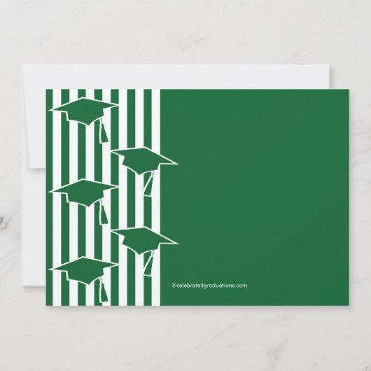Grün & Weiß Grad Hats Abschluss Einladung (Rückseite)
