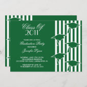 Grün & Weiß Grad Hats Abschluss Einladung (Vorne/Hinten)