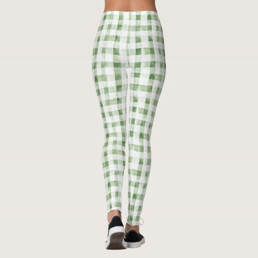 Grün Weiß Kariert Gestreift Leggings (Rückseite)