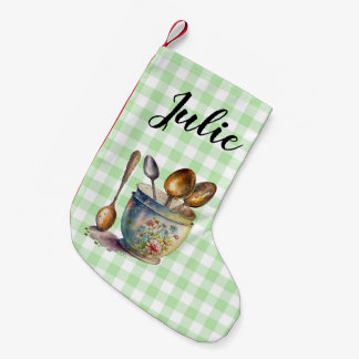 "Grün-weiß kariert - Löffel in Tasse Kleiner Weihnachtsstrumpf