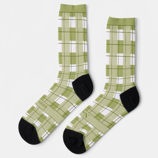 Grün-weiß kariert, Text am Fuß Socken (Linkes Detail)