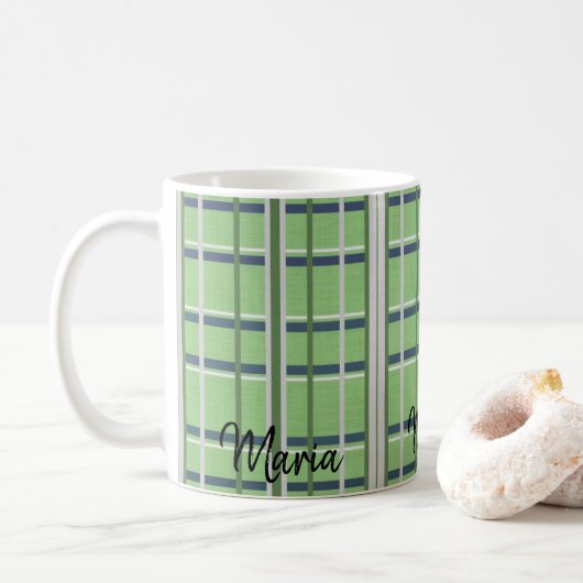 Grün-weiß karierter Becher Kaffeetasse (Mit Donut)