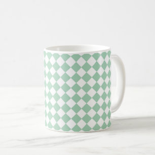 Grün-weiß kariertes Diamantmuster Kaffeetasse
