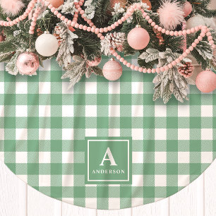 Grün-Weiß kariertes Monogramm Polyester Weihnachtsbaumdecke