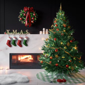 Grün-Weiß kariertes Monogramm Polyester Weihnachtsbaumdecke