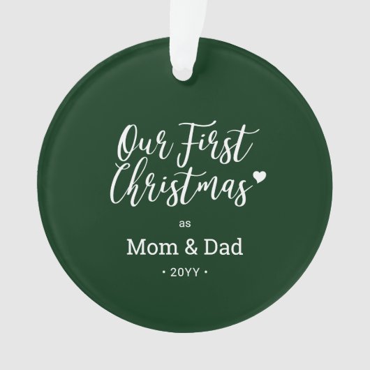 Grün & Weiß Mama Vater Erstes Weihnachtsfest Foto Ornament (Vorderseite)