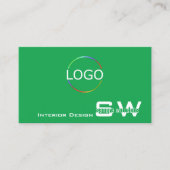 Grün weiß mit Monogram und einfachem Logo Visitenkarte (Vorderseite)