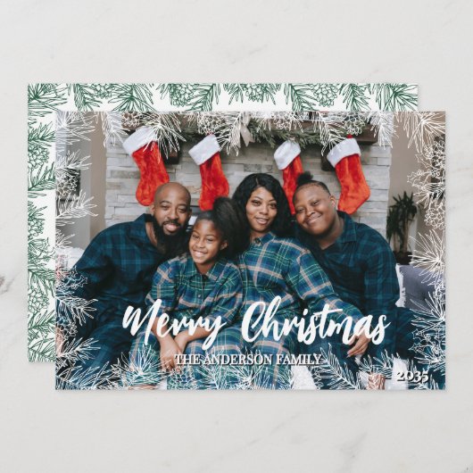 Grün Weiß Moderne Elegantes Foto Weihnachten (Vorne/Hinten)