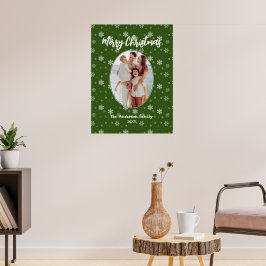 Grün-Weiß-Modernes Foto frohe Weihnachten Poster