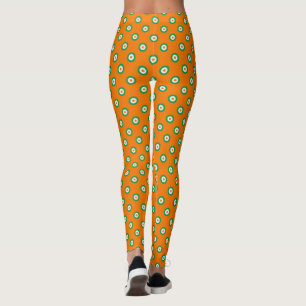 Grün/Weiß/Orange Punkte auf Orange Leggings