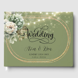 Grün-Weiß-Peony-Lights Hochzeit Gästebuch