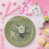 Grün-Weiß-Peony-Lights Hochzeit Pappteller (Party)