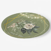 Grün-Weiß-Peony-Lights Hochzeit Pappteller (Schrägansicht)