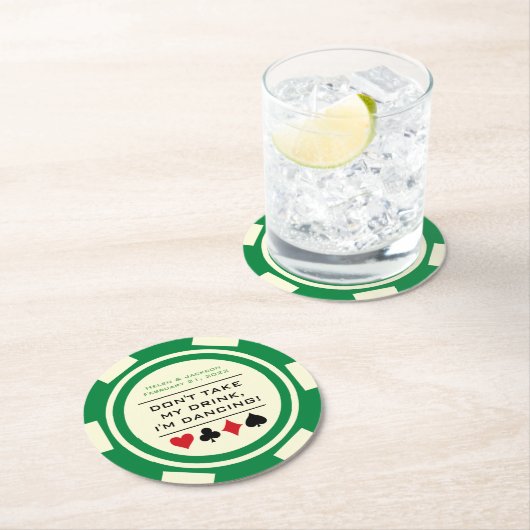 Grün-Weiß-Poker-Chip Ich tanze Drink Runder Pappuntersetzer (Vor Ort)