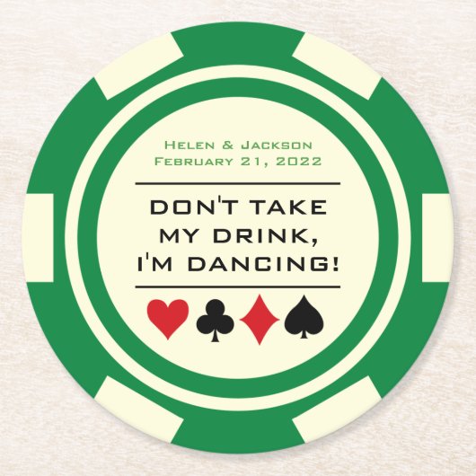 Grün-Weiß-Poker-Chip Ich tanze Drink Runder Pappuntersetzer (Vorderseite)
