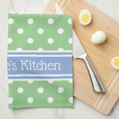 Grün-Weiß-Polka-Dose mit Personalisiertem Blau Geschirrtuch (Viertel Falte)