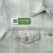 Grün/Weiß QR-Code - Brush-Skript Namensschild (Beispiel)