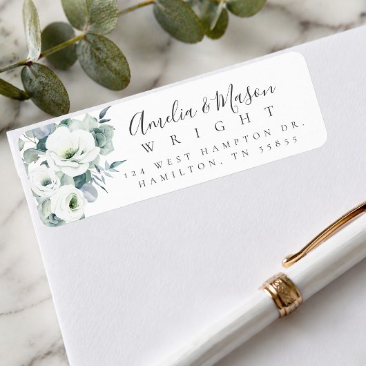 Grün Weiß Rose Elegante Schrift Rücksendeadresse