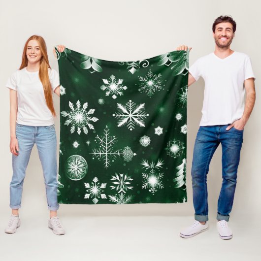 Grün-Weiß-Schneeflockenmuster Fleecedecke (Beispiel)