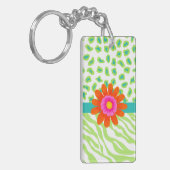 Grün, Weiß und Aquamarin Zebra & Geparden Orange B Schlüsselanhänger (Vorderseite links)