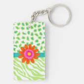 Grün, Weiß und Aquamarin Zebra & Geparden Orange B Schlüsselanhänger (Rückseite)