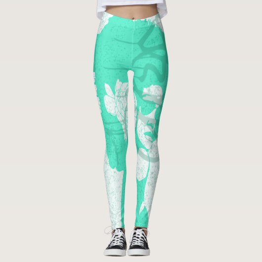 Grün, Weiß und Graffiti Leggings (Vorderseite)