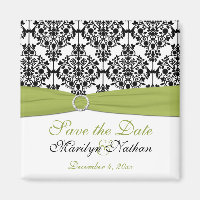 Grün, Weiß und Schwarz-Damast-Hochzeitsmagazin