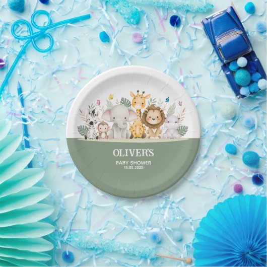 Grün-Weiß-Wasserfarben-Babydusche Pappteller (Party)