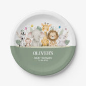 Grün-Weiß-Wasserfarben-Babydusche Pappteller (Vorderseite)